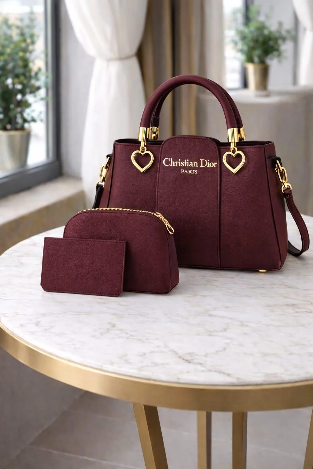 Women's Leather Plain Hand Bag Set